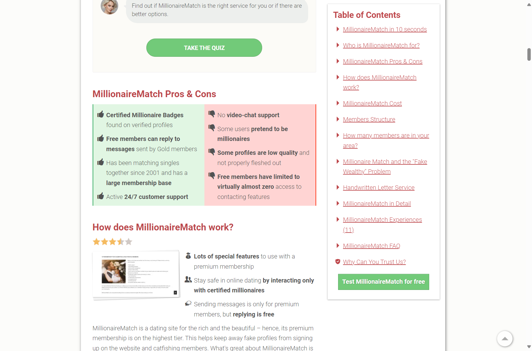 DatingScout review interface highlighting main advantages and disadvantages of the platform