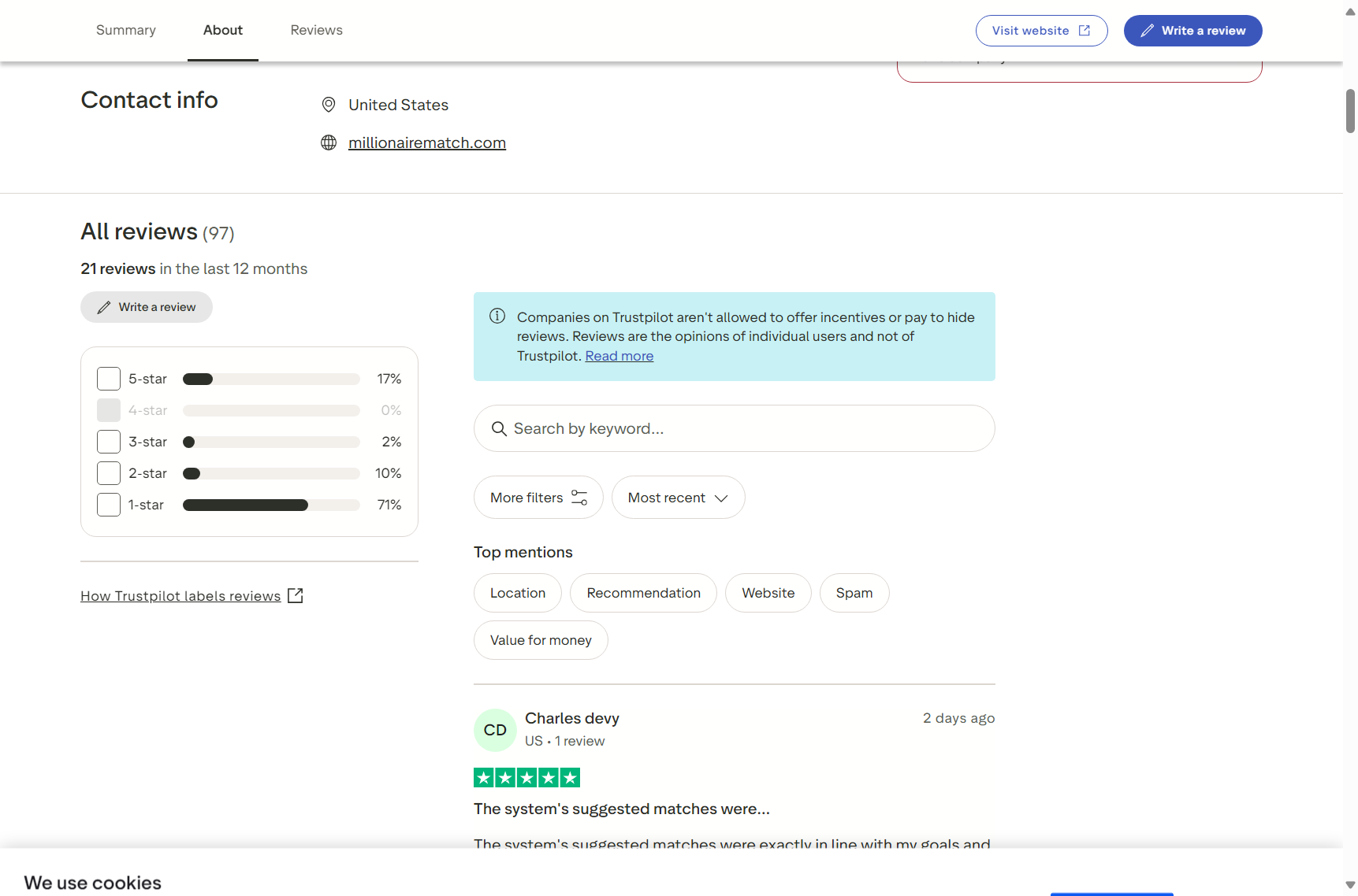 Screenshot of Trustpilot review methodology page showing user feedback guidelines
