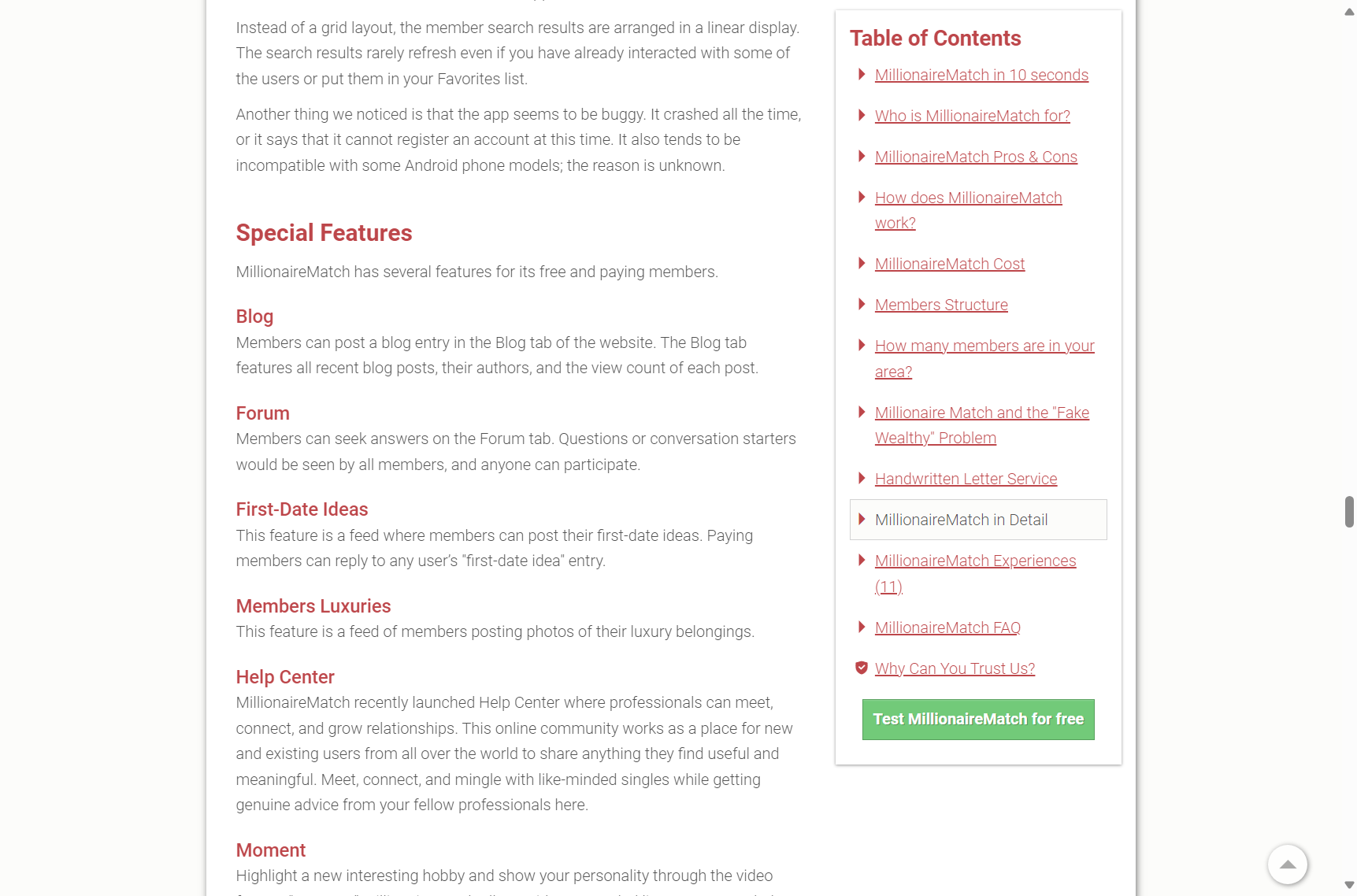 Interface showing various profile verification and feature options on the platform.