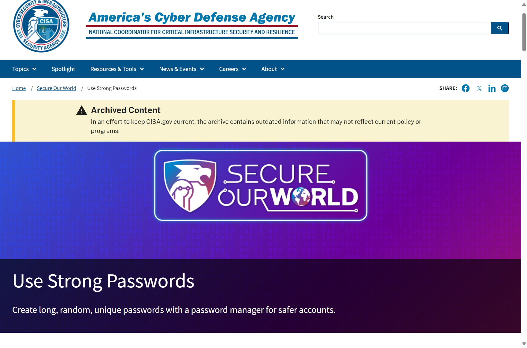 CISA guidance emphasizing the use of strong, unique passwords and password managers